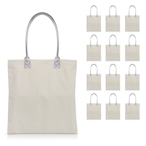 12 pcs Cotton Canvas Craft Totes with Metallic Handles