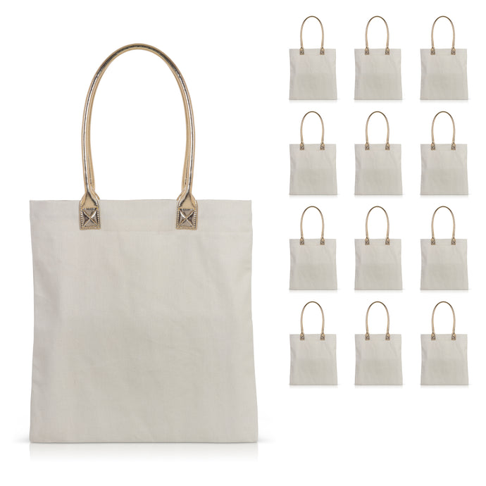 12 pcs Cotton Canvas Craft Totes with Metallic Handles