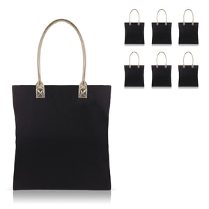 6 pcs Black Cotton Canvas Craft Totes with Metallic Handles