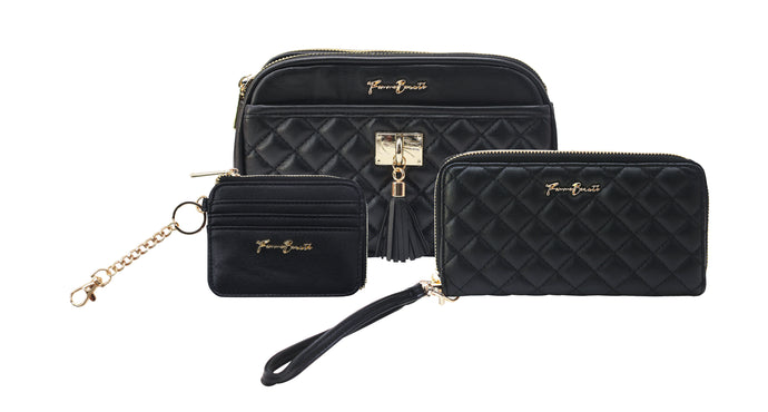 Femme Beaute - Quilted Handbag Set with Gold Hardware - Crossbody Bag, Wallet, and Coin Purse