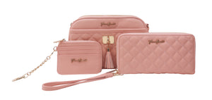 Femme Beaute - Quilted Handbag Set with Gold Hardware - Crossbody Bag, Wallet, and Coin Purse